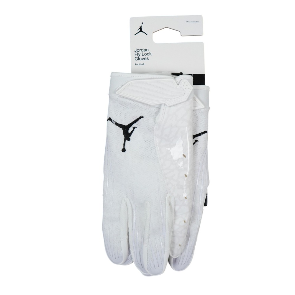 Jordan Fly Lock Football Gloves Men 3XL White Silver Jumpman Logo Receiver